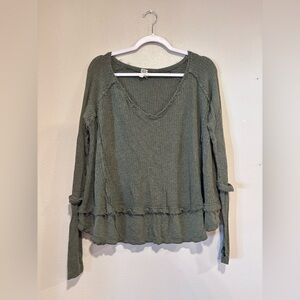 Free People We The Free Laguna Thermal Top Olive Green, Cozy Blouse